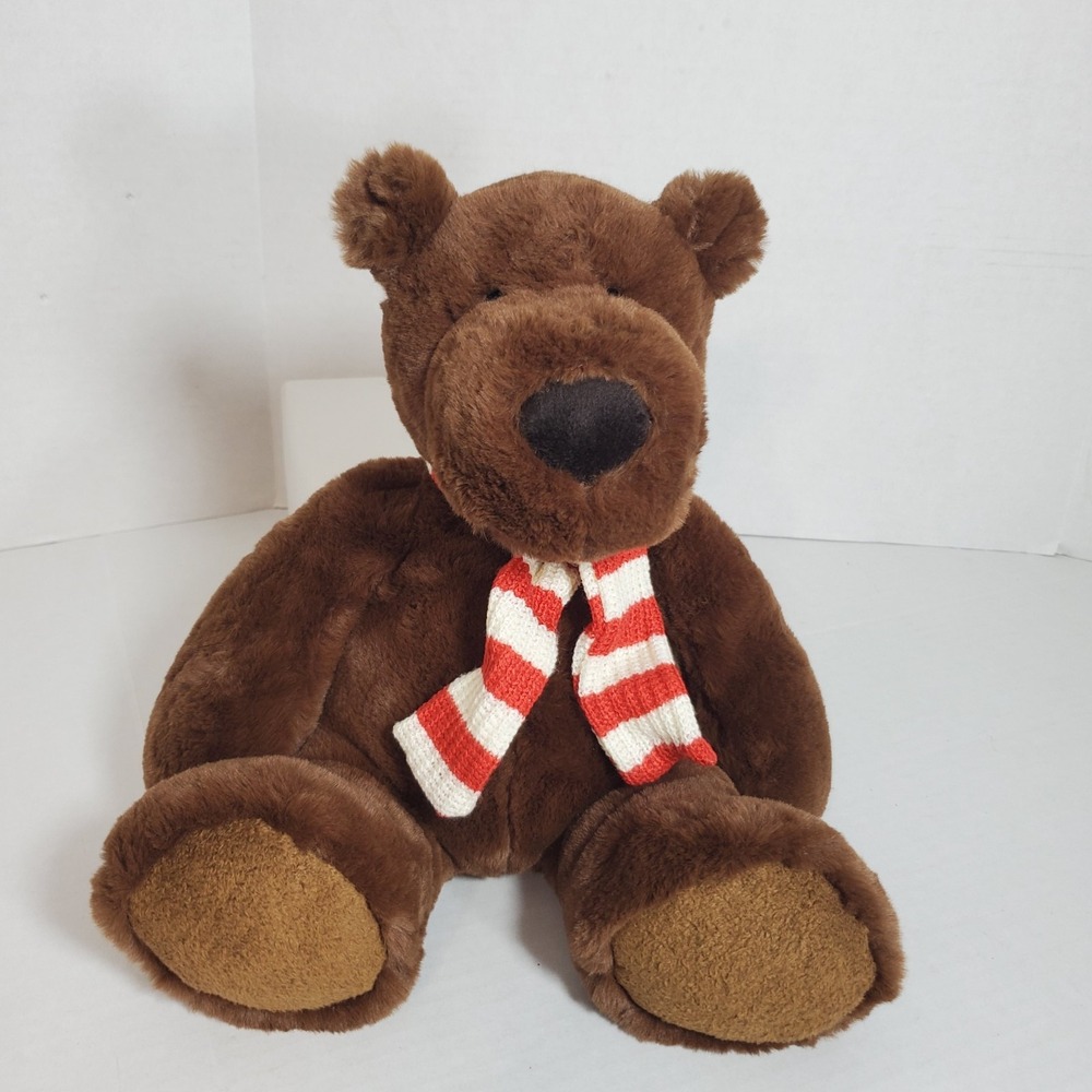 Aurora World Levi‎ Brown Bear Plush Stuffed Animal 12"  with Red Striped Scarf